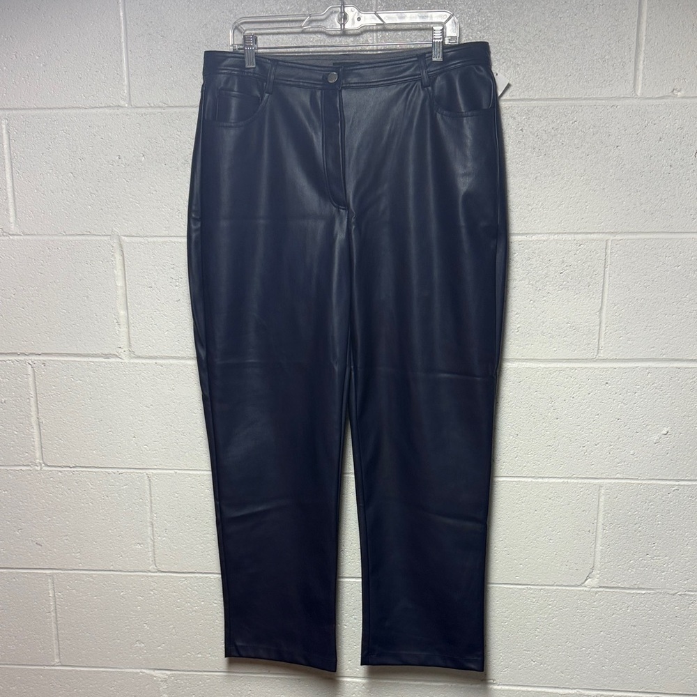 Halogen Navy Straight Leg Faux Leather Pants - Picture 4 of 13